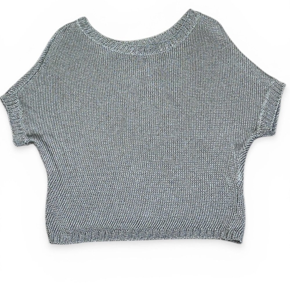 Vince Metallic Knit Short Sleeve Sweater | Size Small | Luxe Minimalist